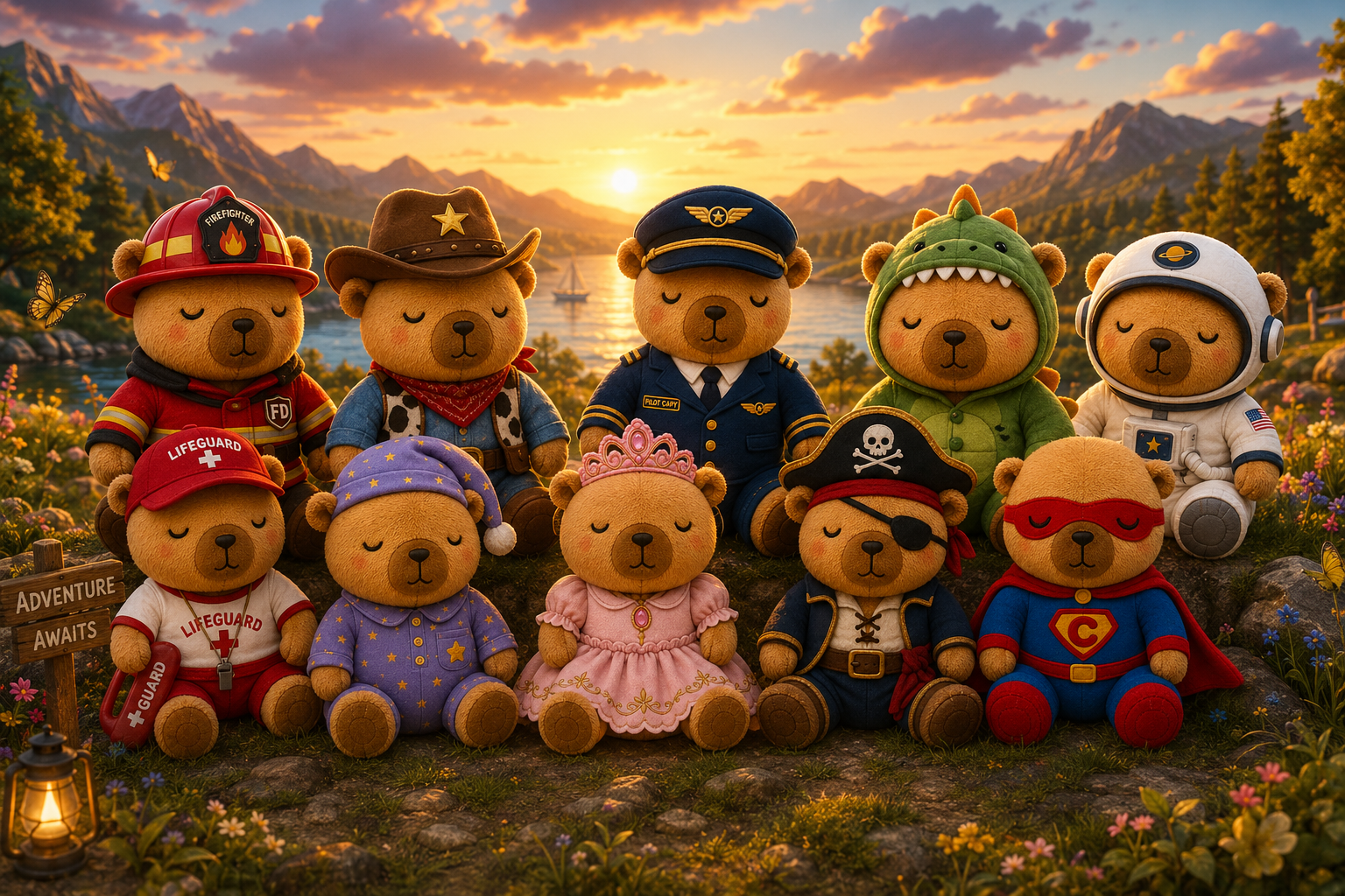 The full HappiCapy crew gathered on a mountaintop at sunset